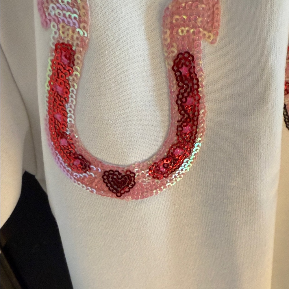 BiBi White Western Valentine Sequin Sweater with Pink Boot Design - Picture 7 of 12